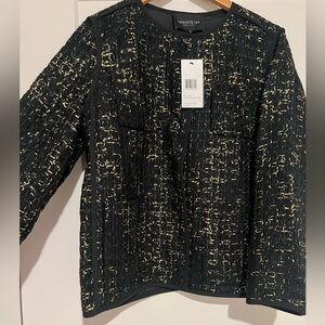 NEW NWT Lafayette 148 New York Black & Gold Tweed Blazer